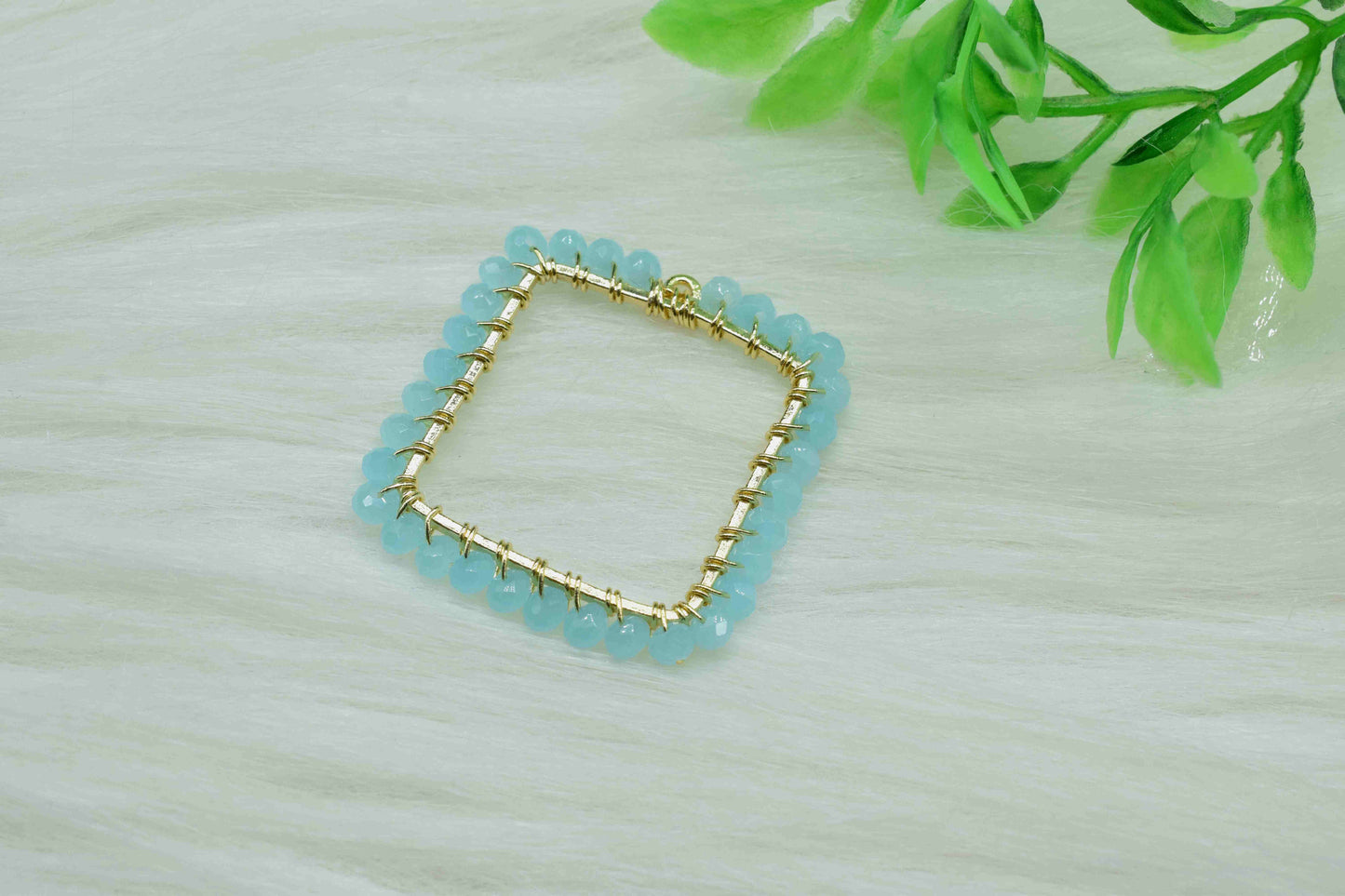 Aqua Quartz Wire Wrapped Dangle Connector, Gemstone Component, Finding Necklace Component Jewelry, Beaded Link Connector, Handmade Component