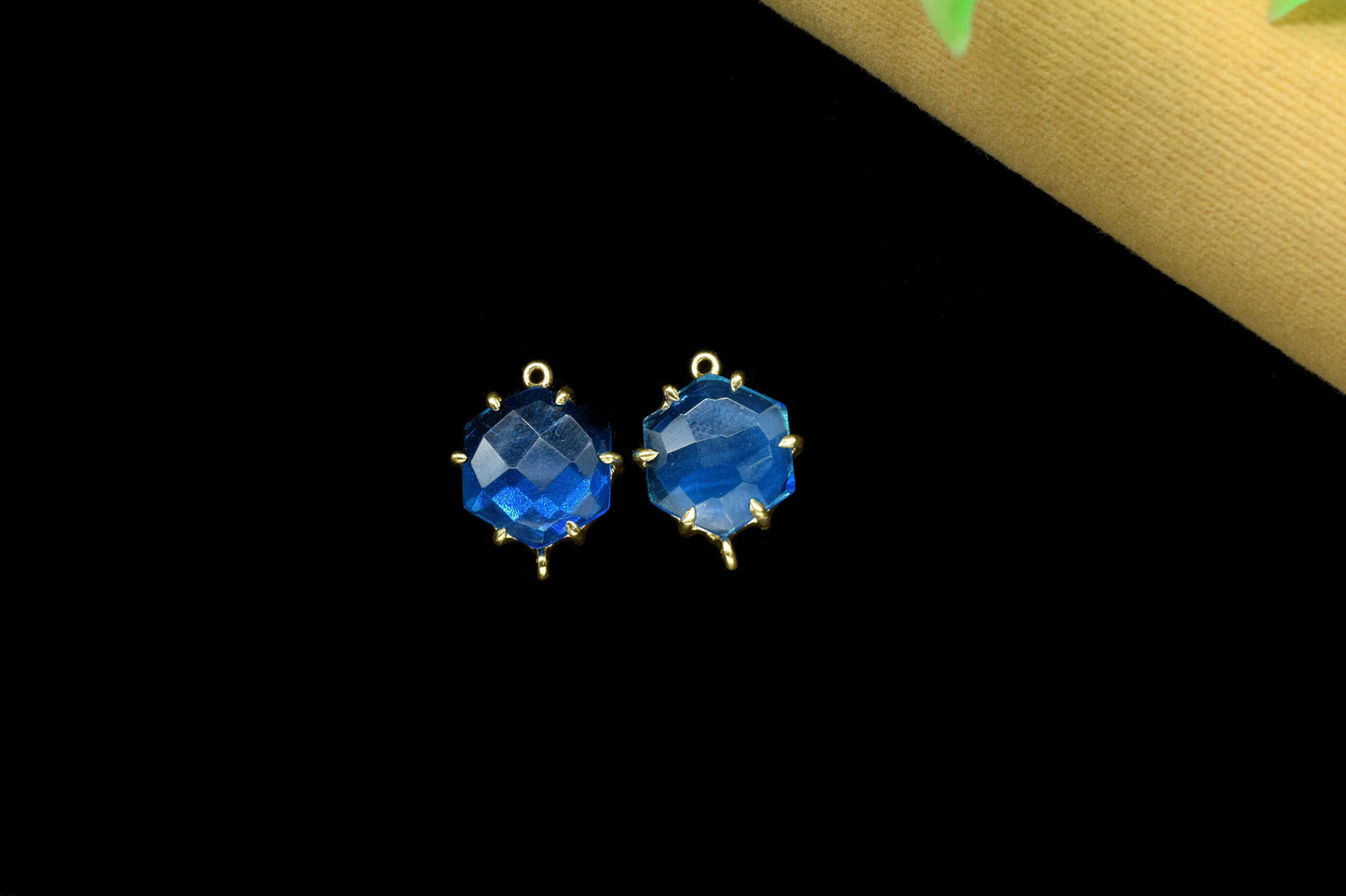 Blue Topaz Hexagon Connector,double bail connector,Charm for bracelet necklace Jewelry Making,Handmade Gemstone Bezel,Beads Prong Jewelry