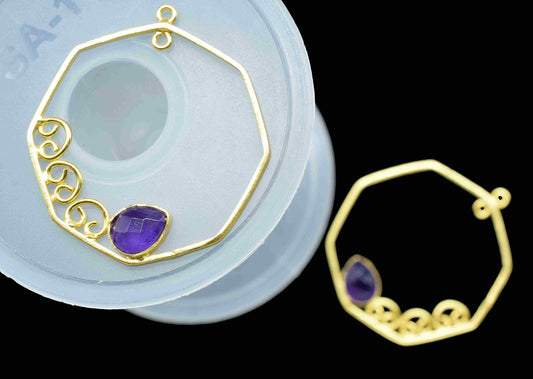 Amethyst Gemstone 6x8mm Teardrop Shape Pendant,Finding 32mm Hexagon Shape Jewelry,Amethyst Pendant Jewelry,Amethyst Faceted Component, Gift