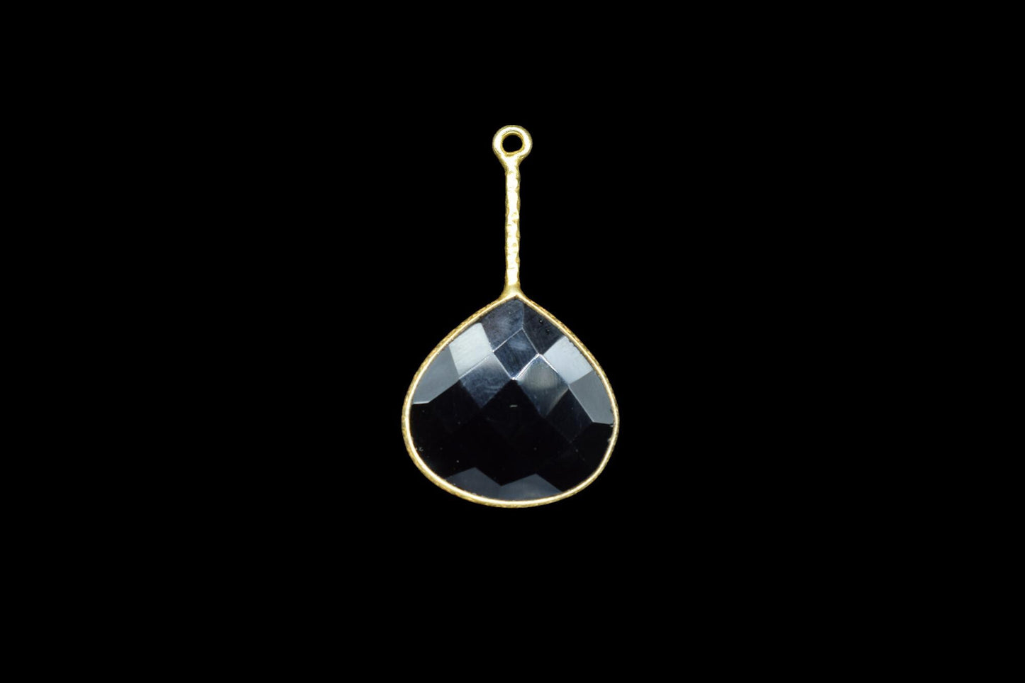 Black Onyx Pendant/Gemstone Component/Faceted Black Onyx Single Bail Charm/Necklace Pendant/Heart Shape Charm/Wholesale Supply/B'day Gift