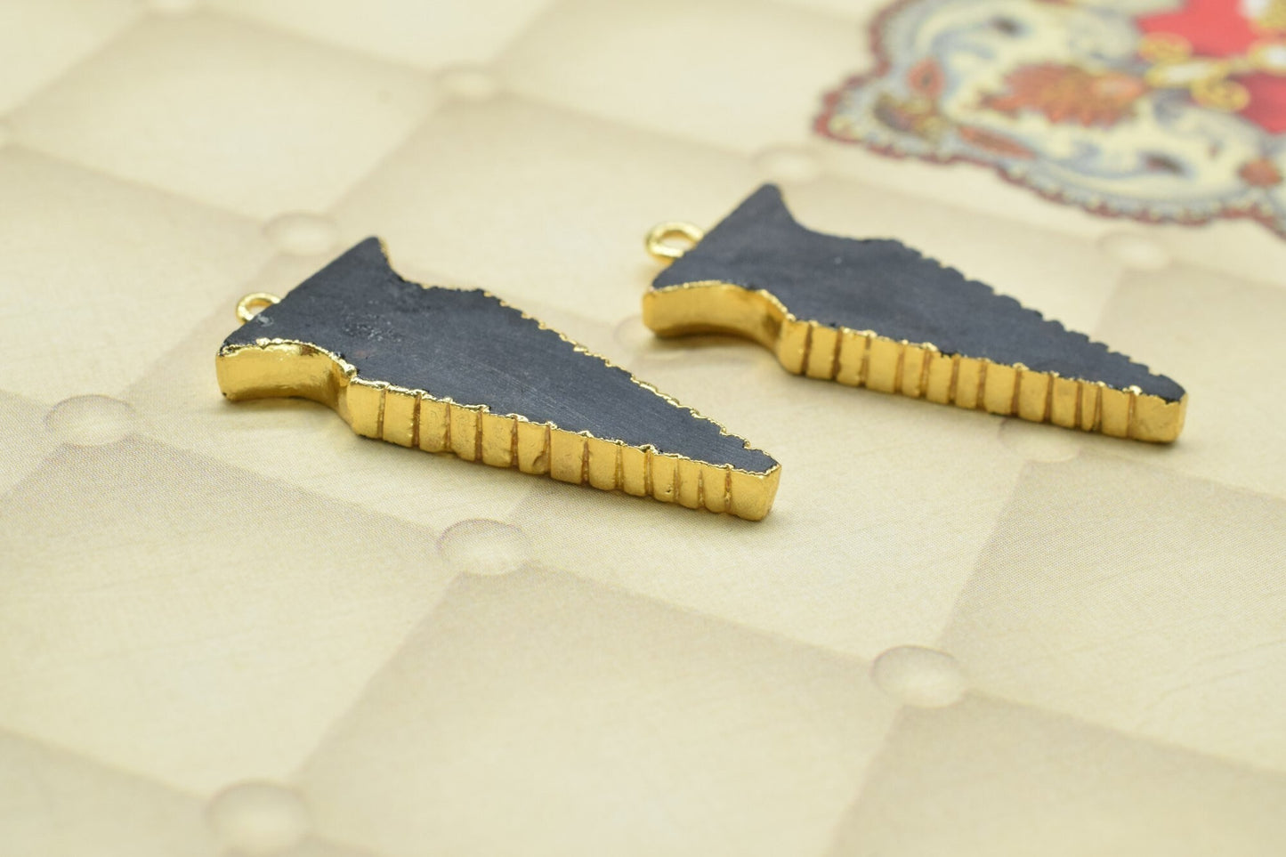 Black Onyx Arrowhead Pendants,Handmade Pendants,Necklace Connectors,Spear Head Jewelry,Gemstone Electroplated Charms,Single Bail Connectors