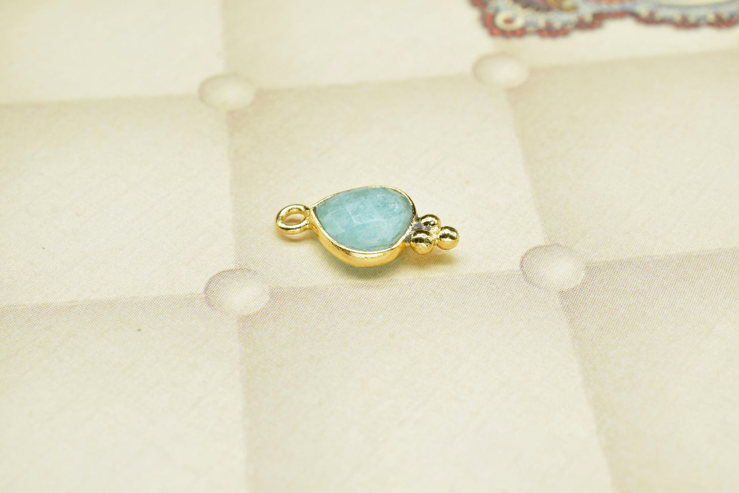 Amazonite Faceted Gemstone 8mm Heart Shape Charm,Amazonite Gemstone gold Plating Connector Jewelry,Amazonite Charms for necklace Connector