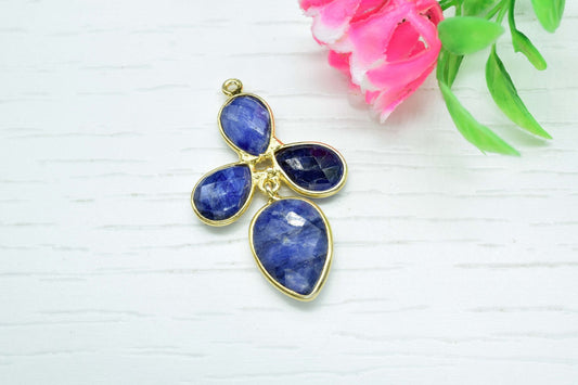 Blue Sapphire Pendant,Faceted Gemstone Pendant,Handmade Pendant,Sapphire Pendant Jewelry,brass gold plated pendant,gemstone,single loop,