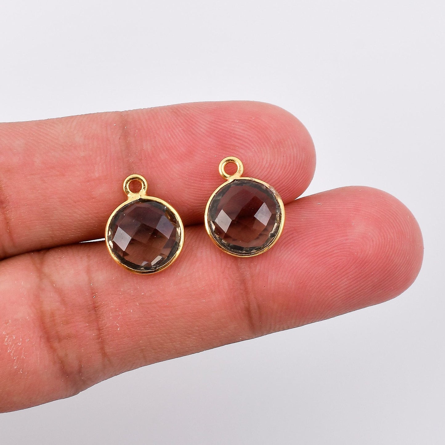 Smoky Quartz 10mm Round Bezel,Smoky Pendant,Smoky Gold Plated bezel,Smoky Bezel,Gold Vermeil Bezel,Smoky jewelry,Smoky Gold-Filled bezel