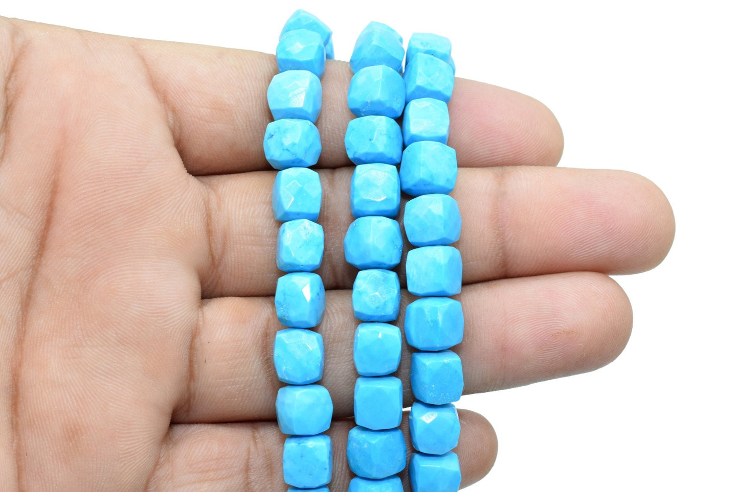 AAA Natural Turquoise Faceted 7mm Cube Beads Real Genuine Natural Blue Turquoise,Micro Faceted Laser Diamond Cut 8" Strand,Rectangle Nuggets