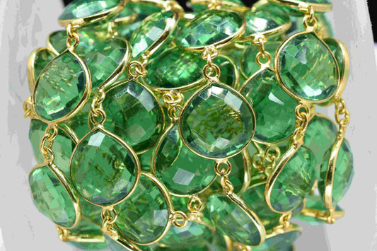 Emerald Quartz 12mm Heart Shape Bezels Chain,Emerald Checker Cut Gemstone Bezel Connector Chain,Handmade Heart Shape Connector Jewelry Chain