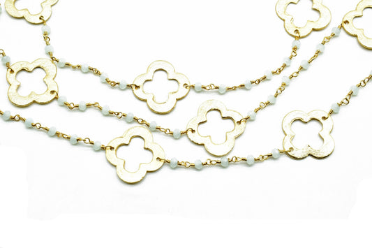 Aqua Chalcedony 3mm Beaded Chain,Aqua Chalcedony charms Rosary ,Gold Plating Wire Wrap Chain,Aqua Chalcedony Brass chain,jewelry making gift