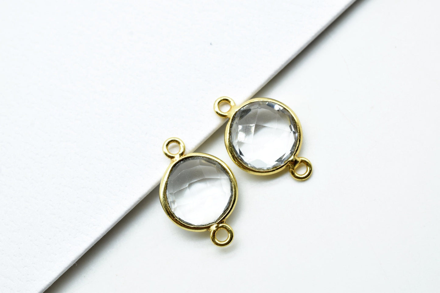 Crystal 10mm Round double bail connectors,Crystal Pendant,Crystal Round Gold Plated bezel,Crystal double loop connector,jewelry making charm