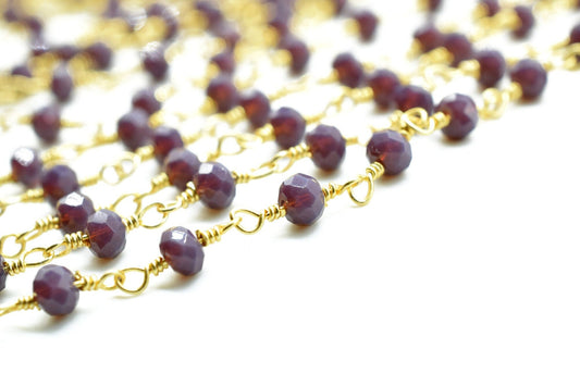 Lavender Gold Plated Rosary Chain,3mm Lavender Faceted Beaded Rosary,Gold Plated Rosary,Rosary Chain By Foot,Bulk Rosary Roll,Wire Wrapped