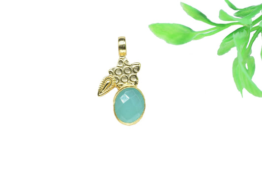 Aqua Quartz Designer Pendant,Loop Pendant,Leaf Pendant,Vermeil Pendant Jewelry,Gemstone Green Mint Pendant,Handmade Carft,Statement Pendant