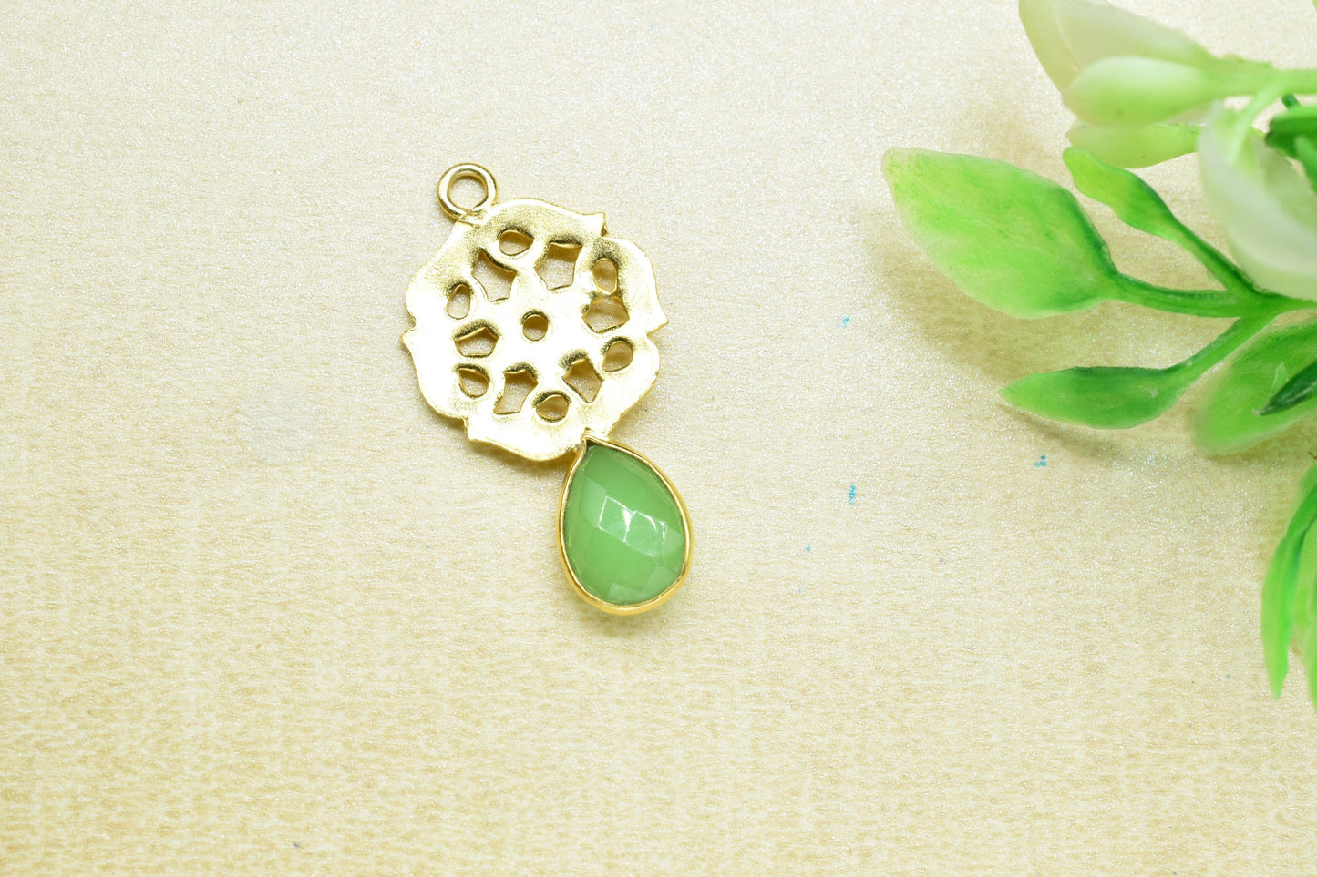 Chrysoprase Teardrop Pendant/Single Bail Charm/Chrysoprase Faceted Gemstone Pendant/Handmade Earring/Earring Making Bezel/Pear Shape Earring