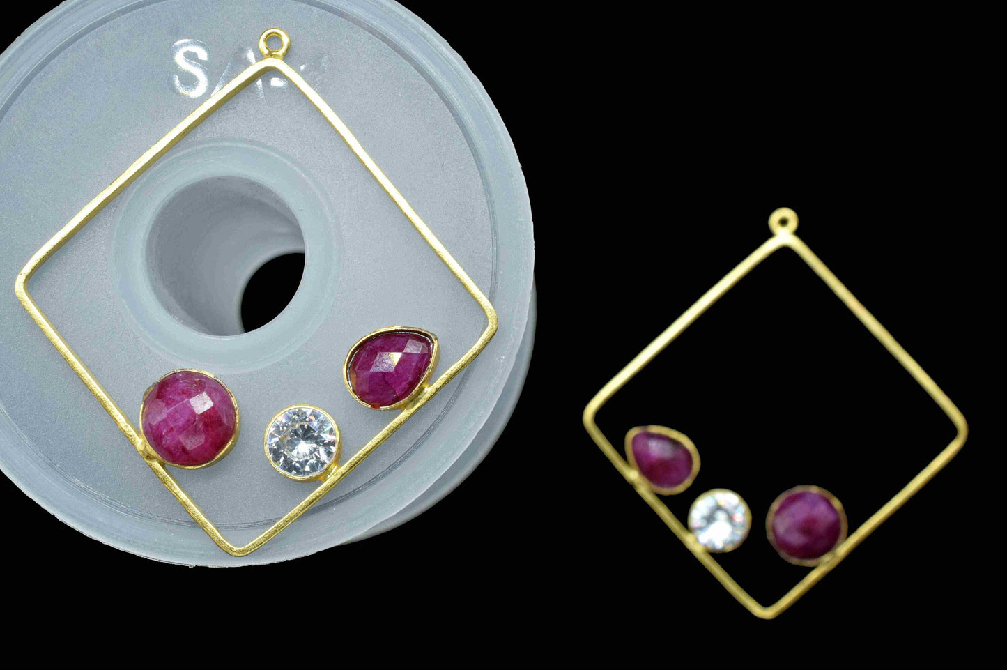 Natural Ruby Component Dangle Earrings,Finding Necklace Component Jewelry,32mm Square Shape Earring Connector,Handmade Earrings,Components