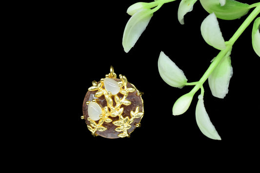 Pink Strawberry Pendant,Leaf Designer Pendant Charms,Circle Pendant,Handmade Craft,Gemstone Pendant,Multi Stone Pendant,Prong Set Pendant