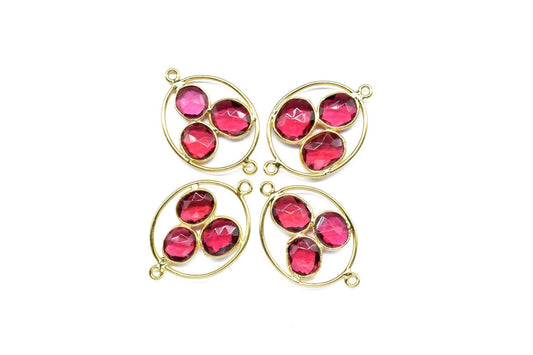 Pink Tourmaline Quartz Component Earring Jewelry,Pink Tourmaline Quartz Oval Shape Pendant,Tourmaline Gold Plating Double Bail Charm Jewelry