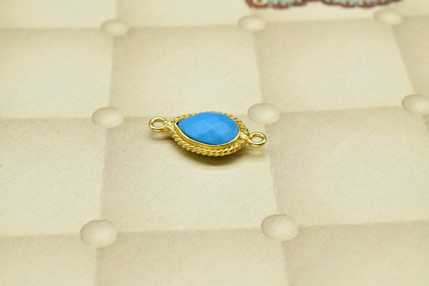 Blue Turquoise 10x14mm Teardrop Bezel charm,Turquoise Teardrop Jewelry,Gemstone Connector Pendant,Teardrop Pendant,Station Bezel Link Supply