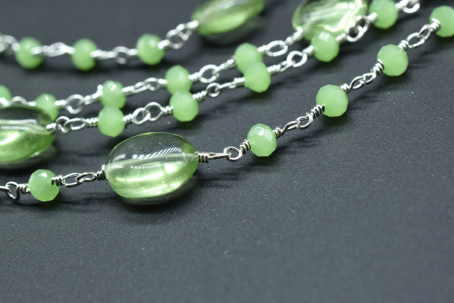 Natural Prehinte Smooth Oval Rosary Style Beaded Chain,Gold Plated Wire Wrapped Chain,Gemstone Linked Handmade Chain,Jewelry Making,Per Foot