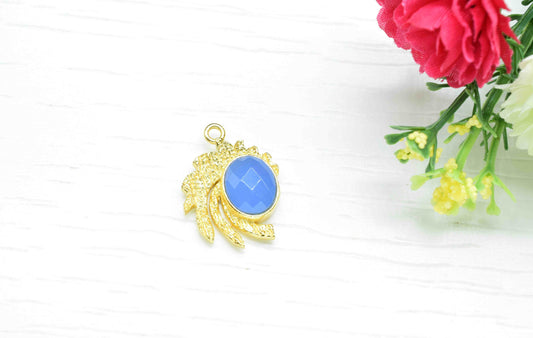 Blue Chalcedony Pendant ,  Gemstone Handmade Pendant , Bulk Gemstone Pendant , Gold Plated Connectors ,Single Bail Gemstone Connector Charm