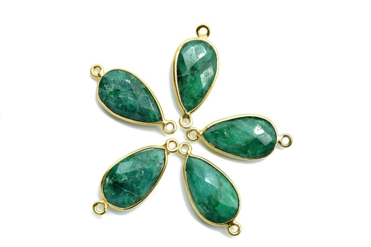 Emerald 10x18mm Pear shape double bail connnectors,Checker Board cut Emerald Pendant,Emerald charms,Emerald Pear Briolettes,Emerald jewelry