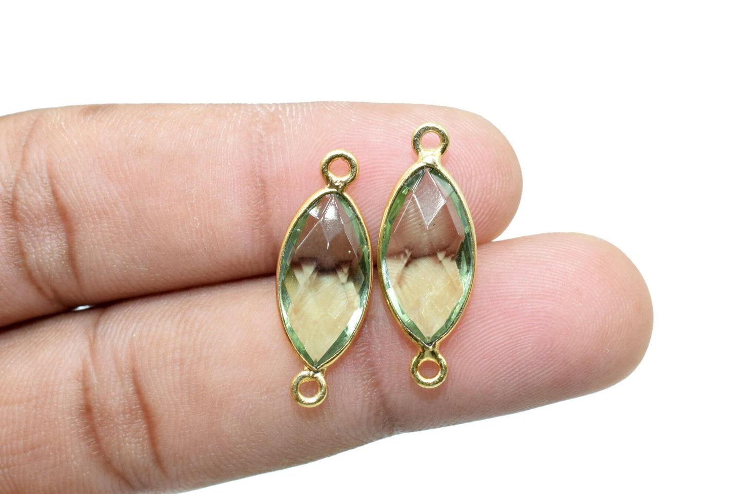 Green Amethyst 8x16mm marquise shape double bail Connectors,Green Amethyst Double Bail bezel link,Jewelry making supplies,Double Bail Charms