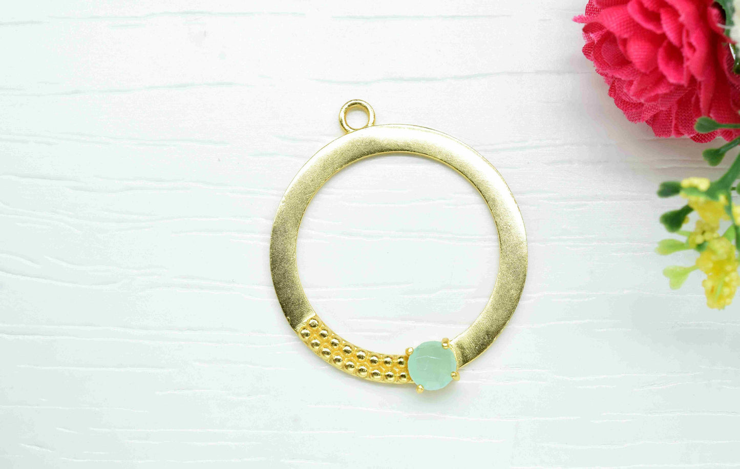 Aqua Chalcedony Component , Single Bail Charm , Aqua Chalcedony Connector Pendant , Gold Plated Connectors , Earring Component , B'day Gift