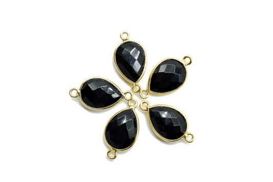 Black Onyx 10x14mm Pear shape double loop connectors,Checker Board cut Black Onyx Pendant,Black Onyx charms,Black Onyx Briolettes,Black Onyx