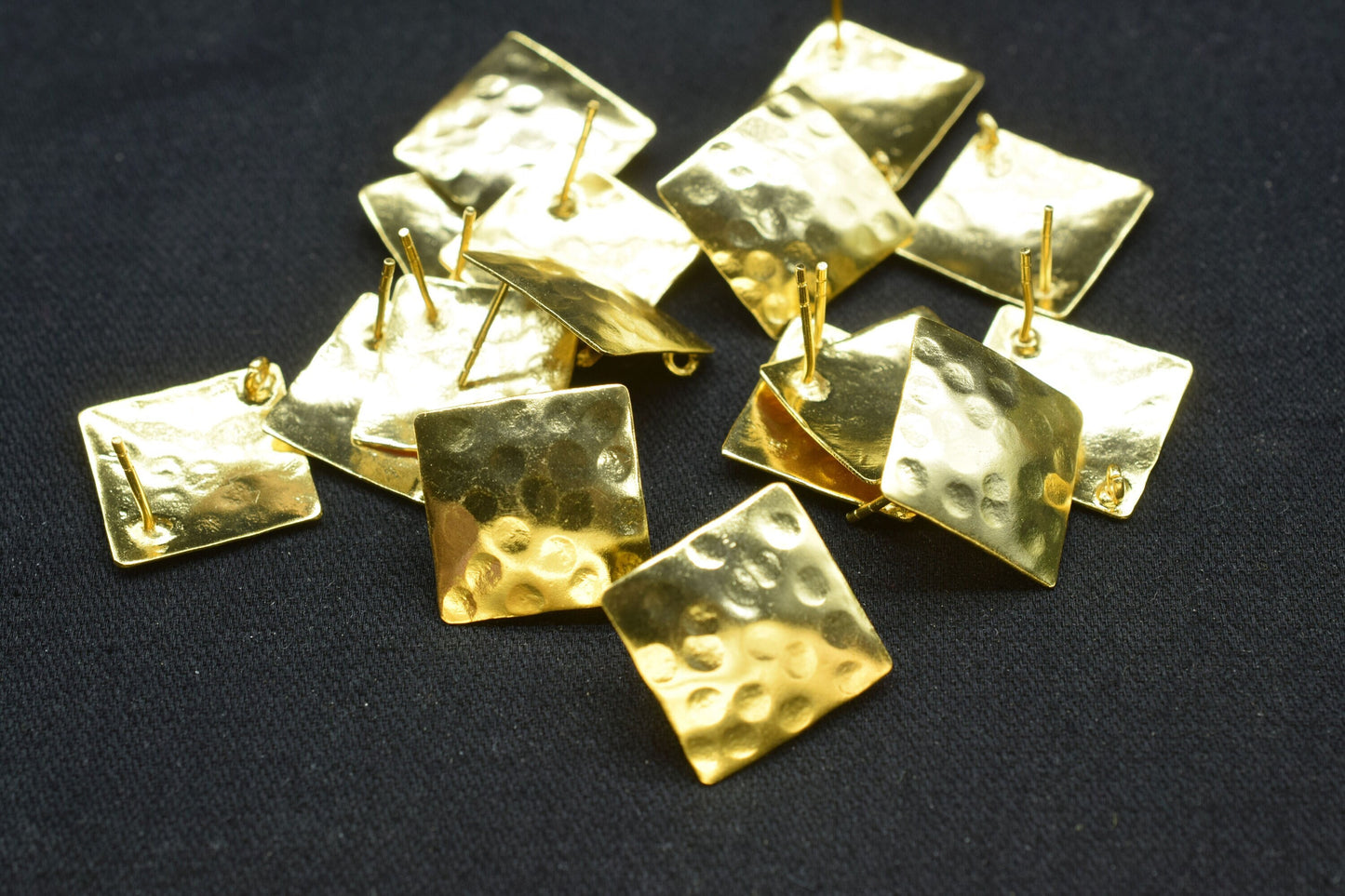 Brass Hammered earring post connector,18mm Square Shape Brass Earring connector,Brass Jewellery,Studs connector,Brass Earring,Wedding Gifts,
