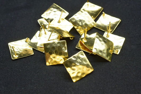 Brass Hammered earring post connector,18mm Square Shape Brass Earring connector,Brass Jewellery,Studs connector,Brass Earring,Wedding Gifts,