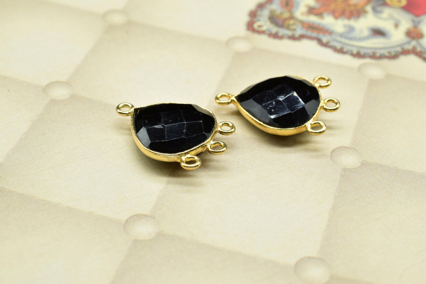 Black Onyx 14mm Heart Bezel Connector,Handmade Charms Bezel Set,Station Bezel Link Supplies,Black Onyx jewelry Making,Black Gemstone Earring
