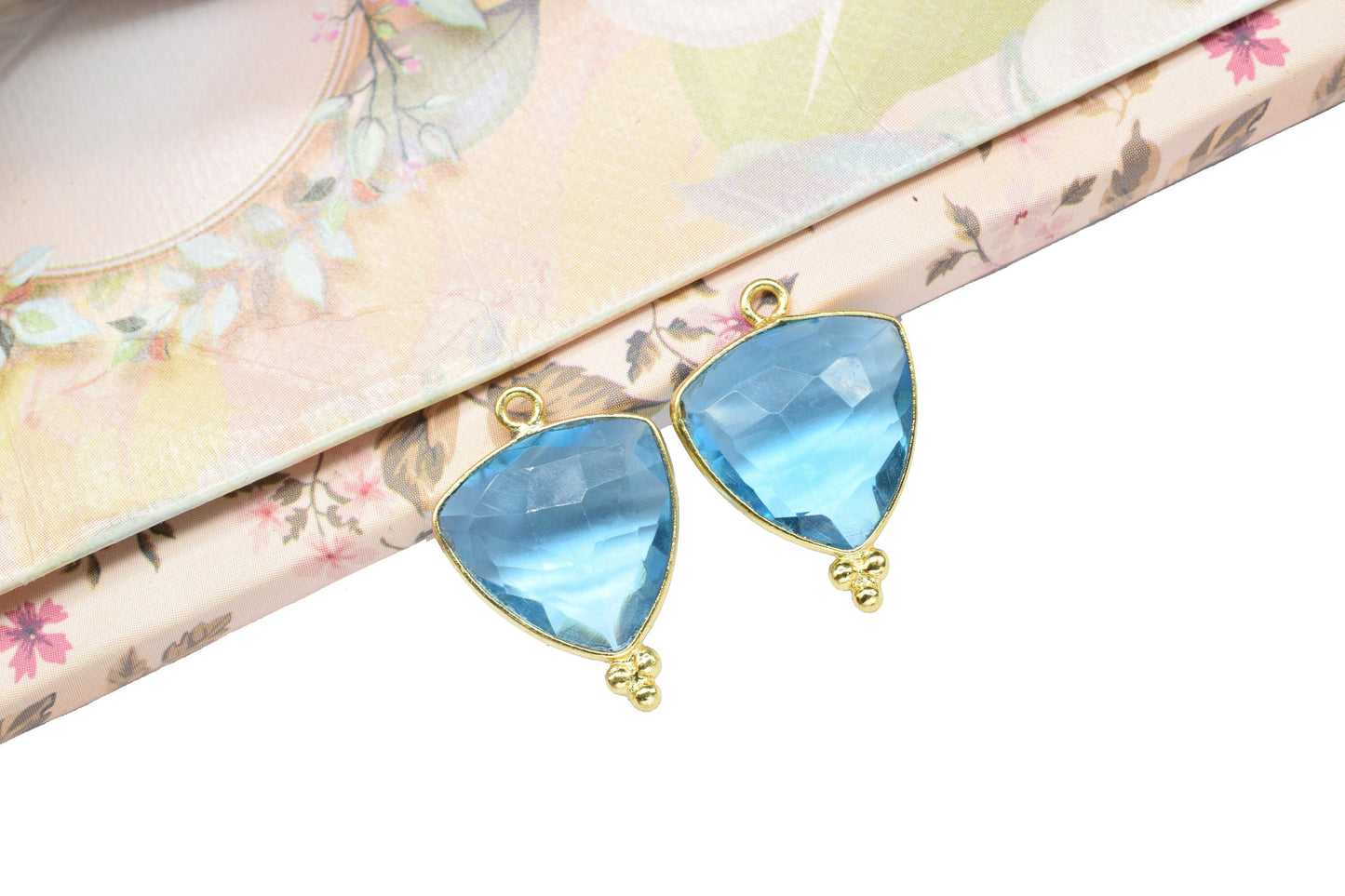 Blue Topaz Charms Pendant,Blue Topaz Gemstone Bezel Jewelry,Topaz Gold Plated Single Bail Connector,Blue Topaz Gemstone Bezel Jewelry,Gift