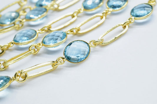 Sky Topaz link Chain,Sky Topaz Bezel Chain,Sky Topaz Oval Shape Connector ChainSky Topaz bezel chain,Sky Topaz link chain,station link chain