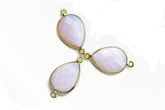Pink Opal 13x18mm pear shape double loop charms,Pink Opal Teardrop pendant,Pink opal Gold Plated bezel,Hot Pink Opal double Bail Connector