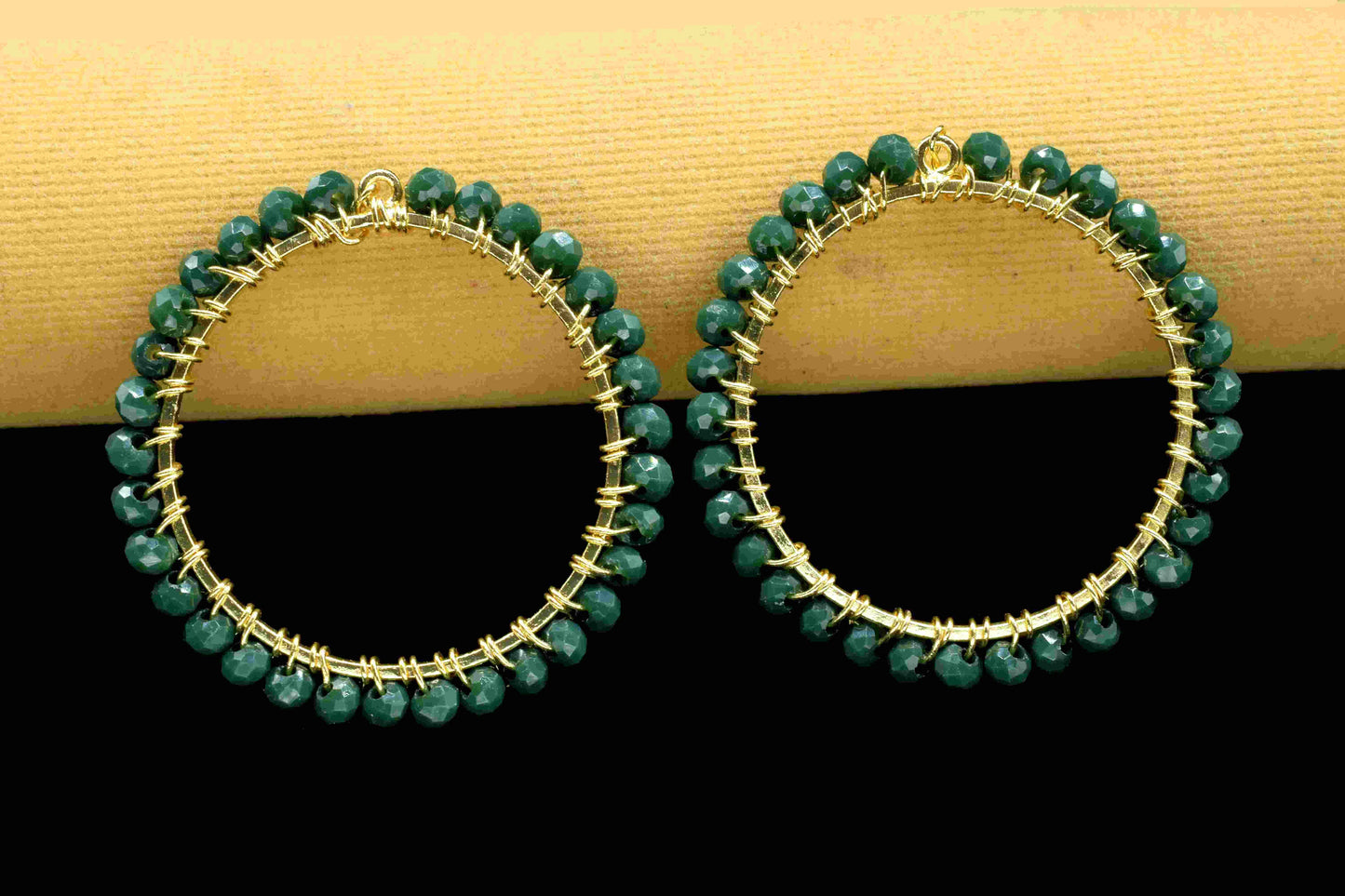 Green Agate Wire Wrapped Dangle Connector,Beaded Hoop Earring,Circle Pendant Component,Handmade Earring,Finding Component Agate Jewelry Gift