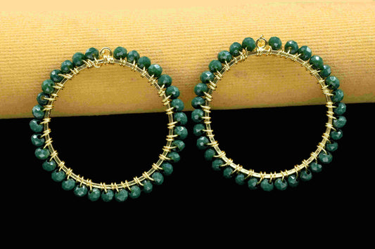 Green Agate Wire Wrapped Dangle Connector,Beaded Hoop Earring,Circle Pendant Component,Handmade Earring,Finding Component Agate Jewelry Gift