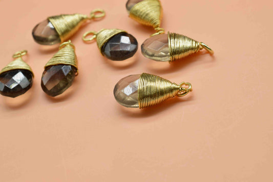 Smoky Quartz Faceted Connector, 10x18mm Smoky Quartz Charms, Jewelry Making, Gemstone Wire Wrapped Pendant,Loop Pendant,Smoky Quartz Jewelry
