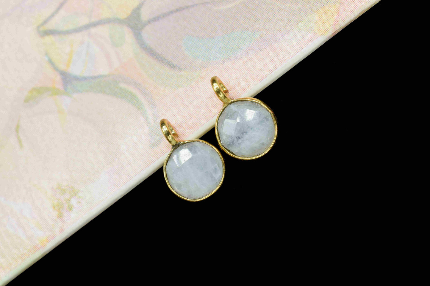 6mm Round Moonstone Earring Connectors, Earring connectors Jewelry, Gemstone Bezels Connectors,Earring Findings,Jewelry Craft Supplies, Gift
