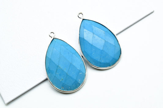 Natural Turquoise 20x30mm Pear Shape single Loop Charm,Turquoise Faceted Pear Shape Connector,Bezel Pear Shape Connector,Turquoise charms