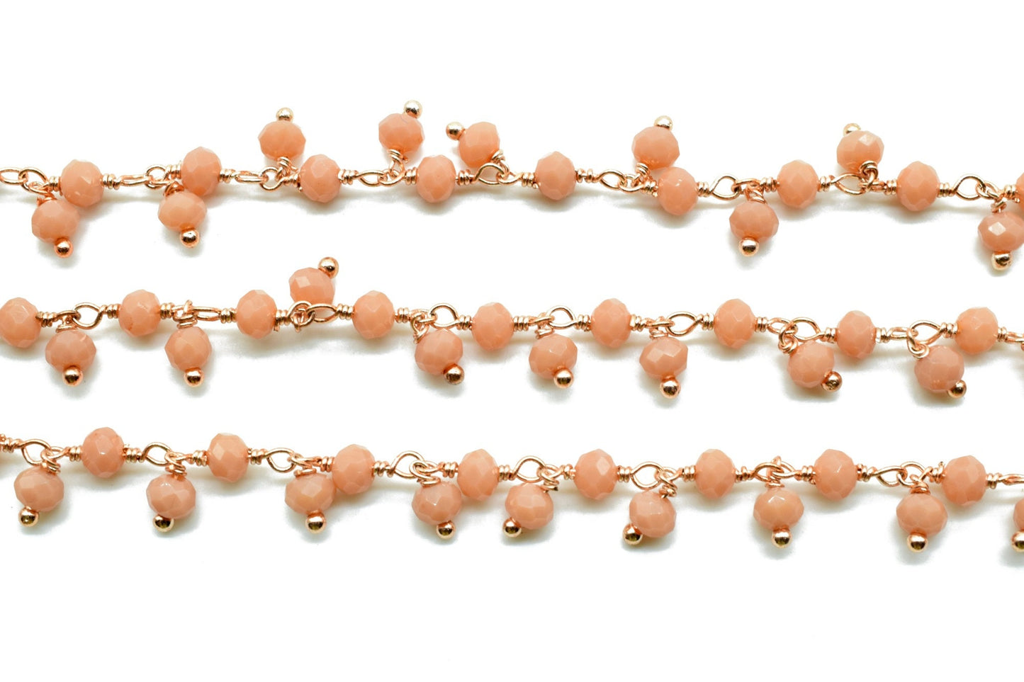 Peach Moonstone Cluster Beaded Chain, Gold Plated wire wrapped Rosary Chain,Dangling Faceted Wire Wrapped Beaded Chain,Soldby Foot Wholesale