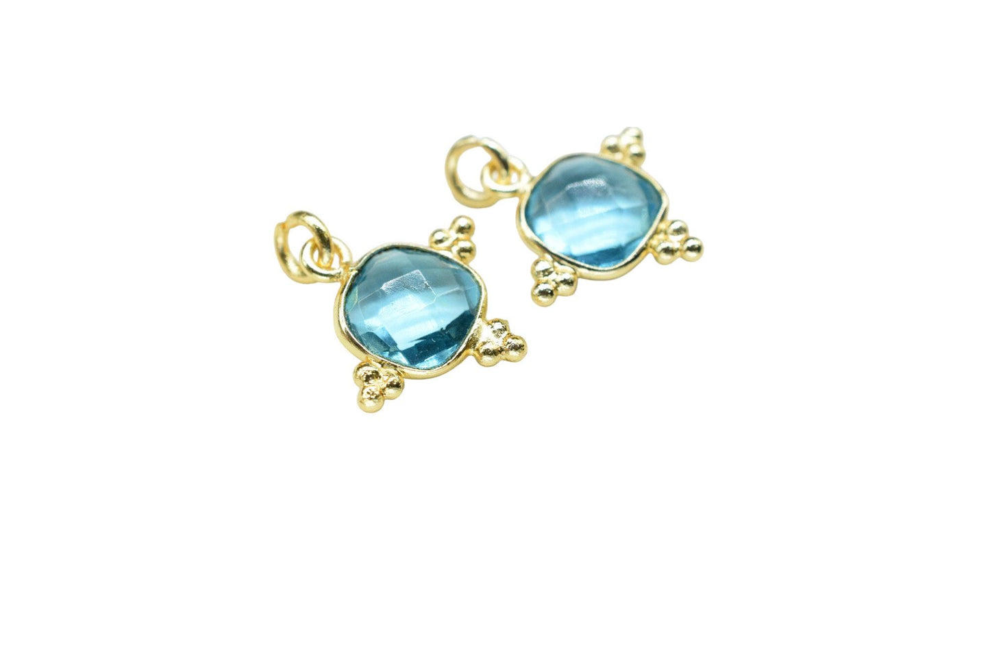 Sky Topaz 8mm Cushion Bezel charm/Station Bezel Link Supplies/Sky Topaz Jewelry Making/Square Pendant//Gemstone Connector Pendant
