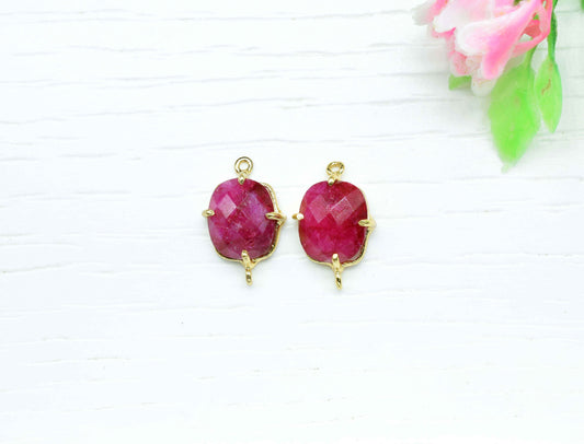 Natural Ruby Connector,Handmade Gemstone Bezel,Ruby Cushion Bezel Connector,Prong Set Jewelry,double bail connector,Prong Ruby jewelry