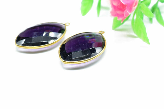 Amethyst 20x30mm Bezel,Marquise Shape Pendant,Single Bail Connector,Purple Gemstone Bezel Charm,Handmade Bezel Pendant,Amethyst Jewelry,Gift