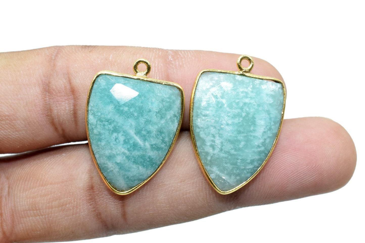 Amazonite 17x22mm Triangle shape pendant,Amazonite single loop connectors,Amazonite Faceted Bezel Link Connector,Amazonite fancy connectos