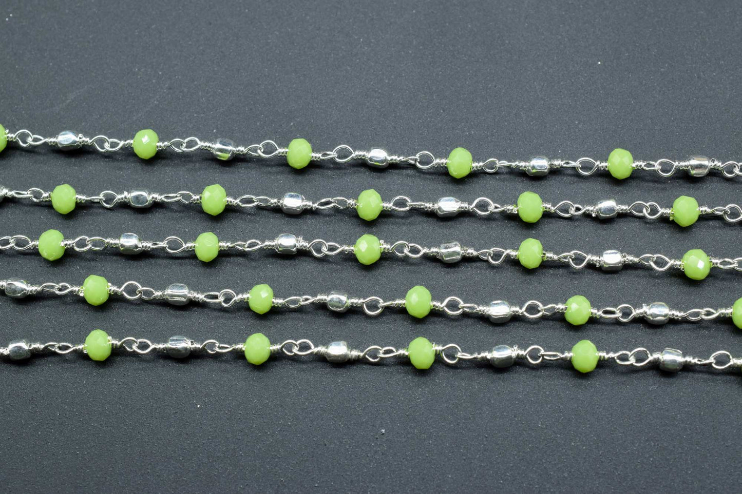 Chrysoprase Wire Wrapped Beaded Chain,Rosary Style Chain,Jewelry Supplies,Bulk Rosary Roll,Green Gemstone Rosary,chrysoprase Rosary Roll,