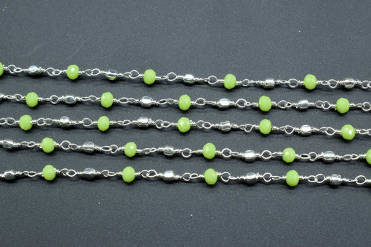 Chrysoprase Wire Wrapped Beaded Chain,Rosary Style Chain,Jewelry Supplies,Bulk Rosary Roll,Green Gemstone Rosary,chrysoprase Rosary Roll,