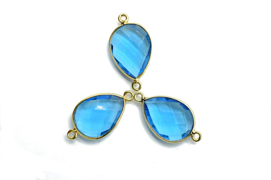 London Blue Topaz 13x18mm Pear double bail connectors,Blue Topaz Pendant,Topaz double loop connectors,Blue Topaz charms,Blue topaz bezels