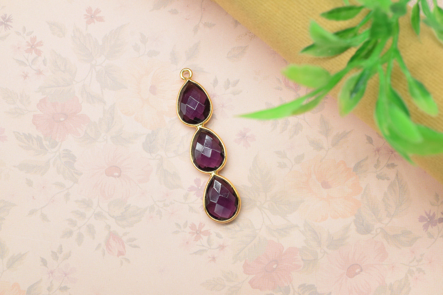 Three Stone Bezel Pendants,Gemstone Teardrop Charms,Handmade Beads Jewelry,Components Earring Connector,Single bail Station Bezel Link,Gift