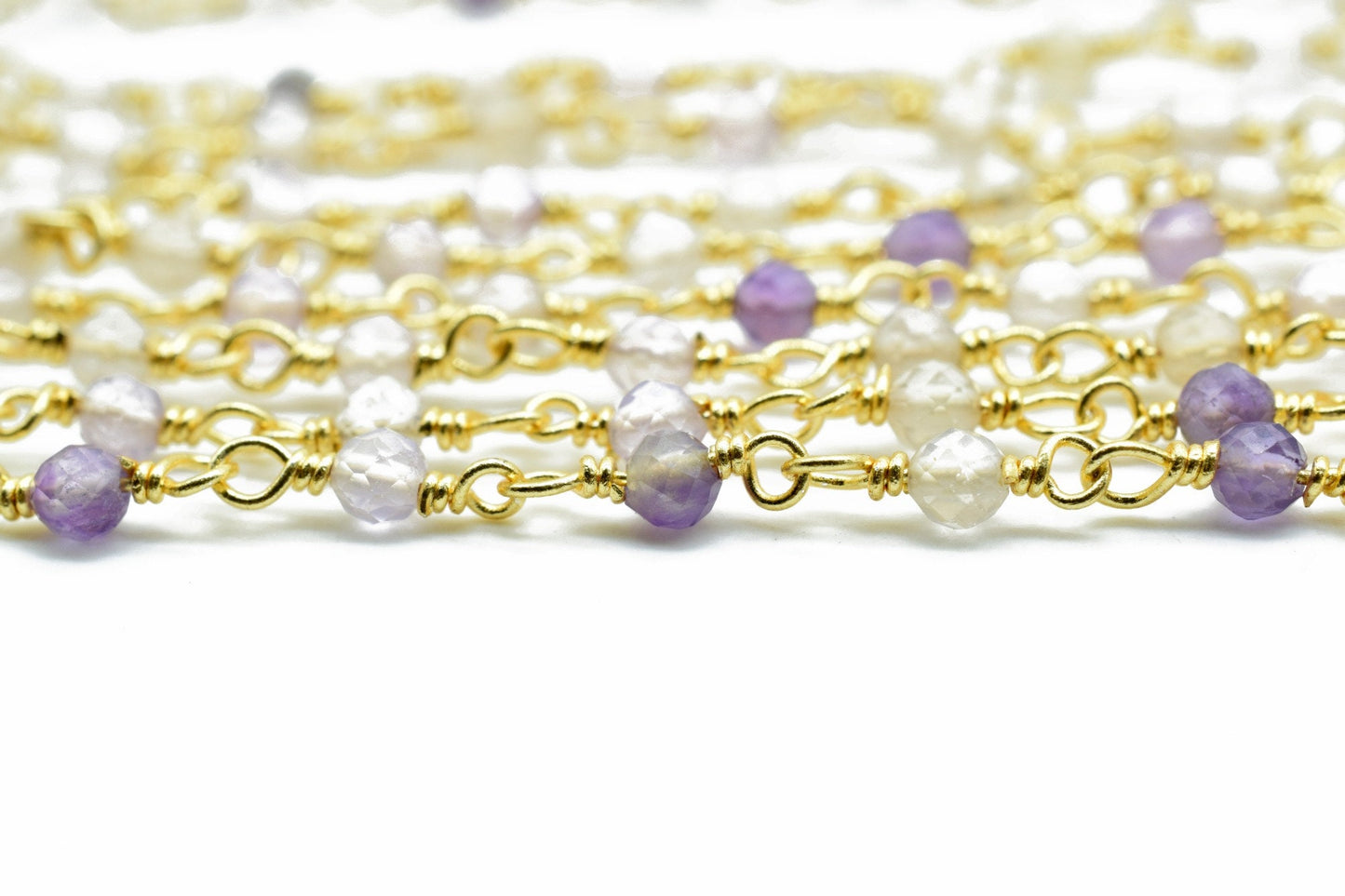 Ametrine 3mm Beaded Chain,Natural Ametrine Gold Plated Faceted Rondelle Beads Beaded Rosary Chain Gold Plated ,Ametrine Rosary Beaded Chain