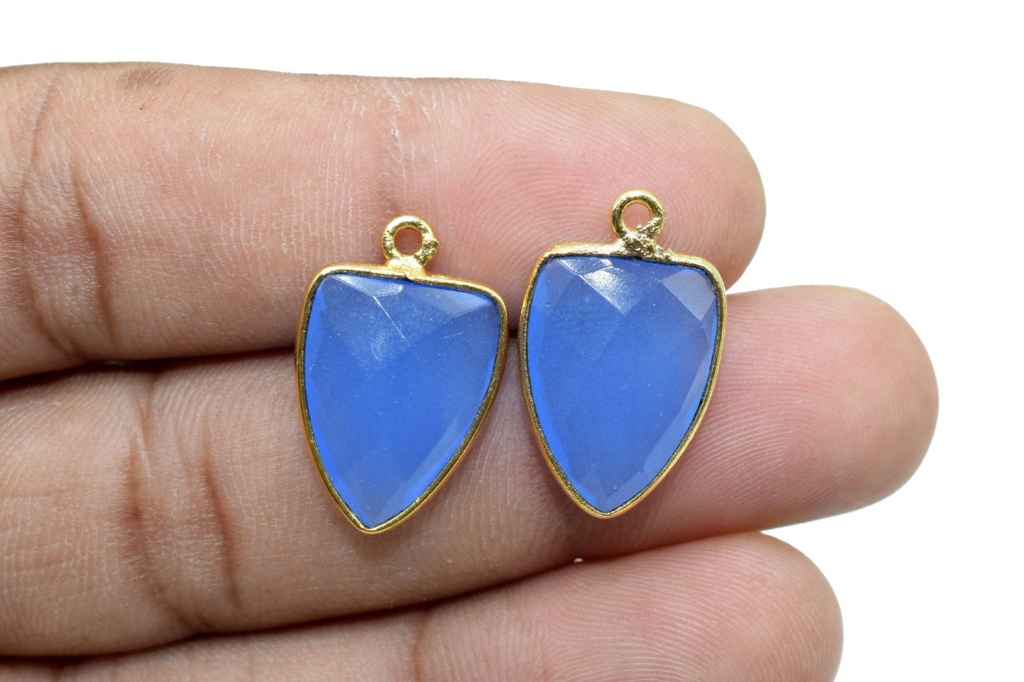 Blue Chalcedony 12x15mm Triangle shape Single bail Connector,Bezel links Connector,jewelry making Connector,Single Loop Connector,Chalcedony