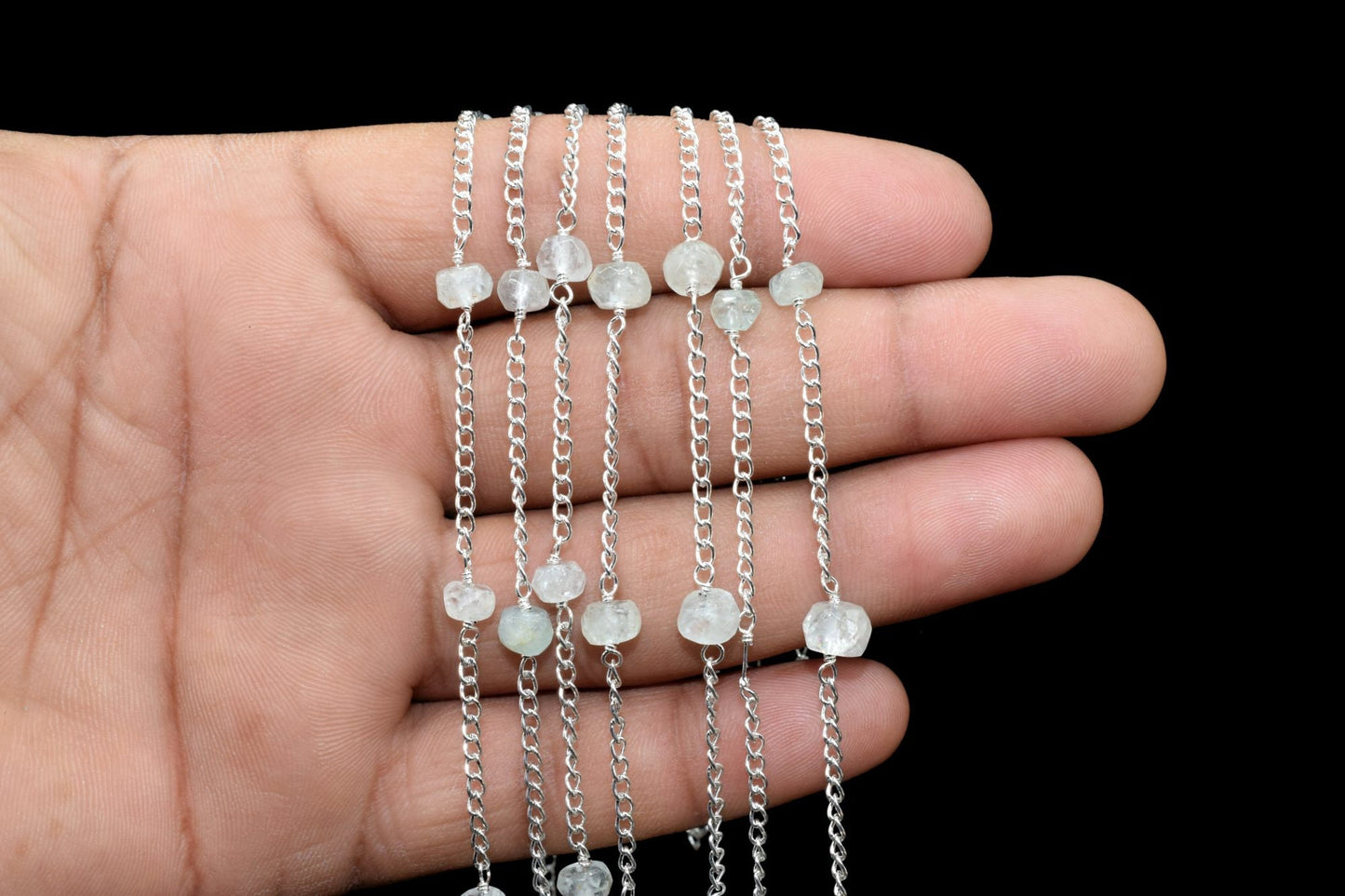Aquamarine Rosary Chain,Wire Wrapping Gemstone Chain,Faceted Rosary Roll,Aquamarine Rondelle Beaded Chain,6mm Faceted Beads Rosary,Rosary