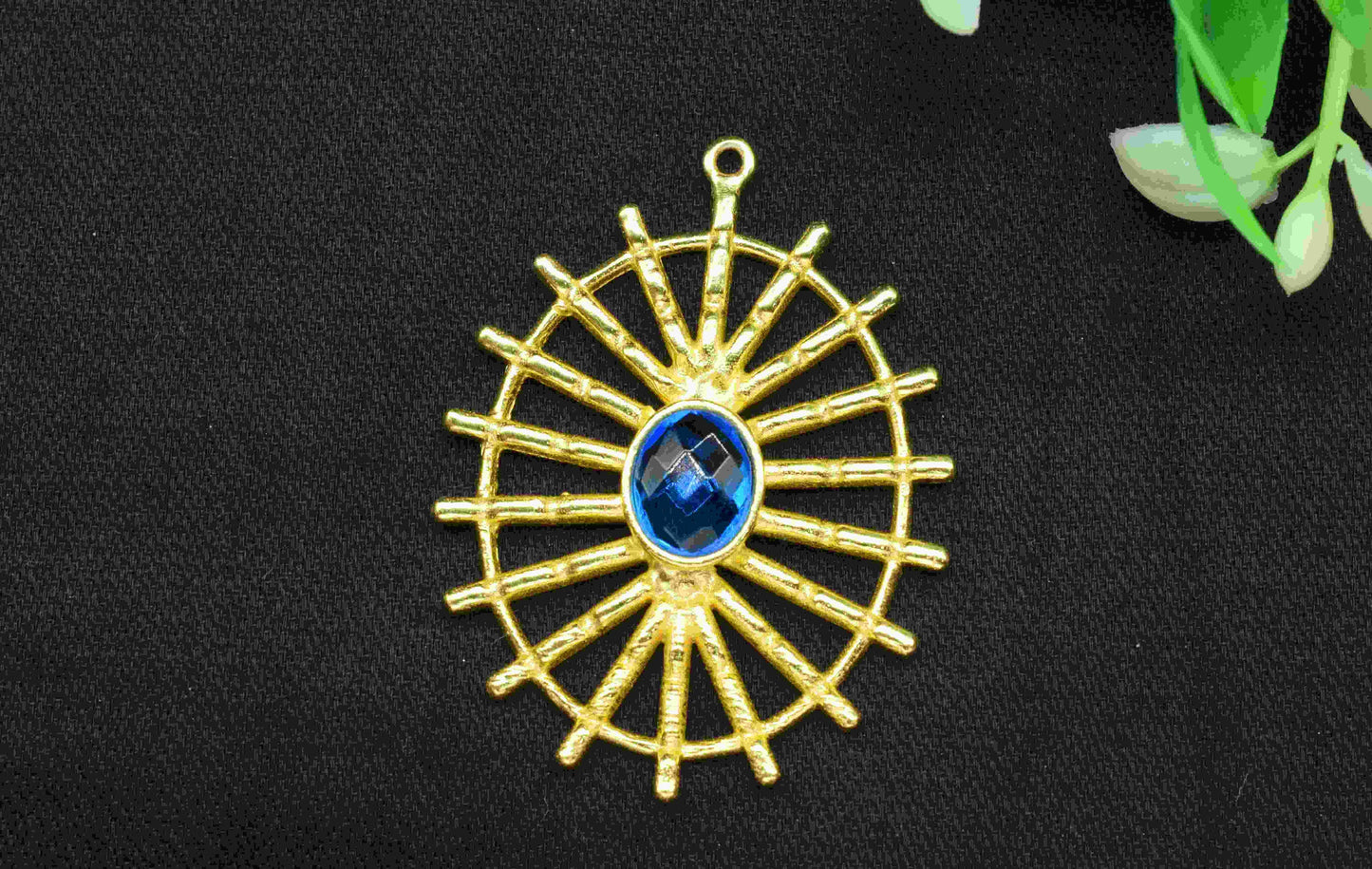 Blue Topaz  Gemstone Component Single Bail Charm, Blue Topaz  Connector Pendant, Gold Plated Connectors ,Pendant Jewelry, Earring Component