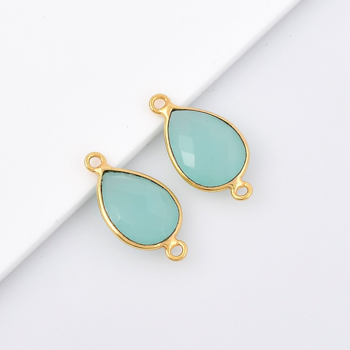 Aqua Chalcedony 9x13mm Bezel charm,Aqua Chalcedony Teardrop Gold Plated bezel,Gold Vermeil Bezel,jewelry making charm,Gold-Filled bezel